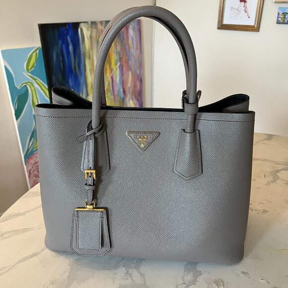 Prada Handbags - Authentic Prada Double Medium Tote Gray